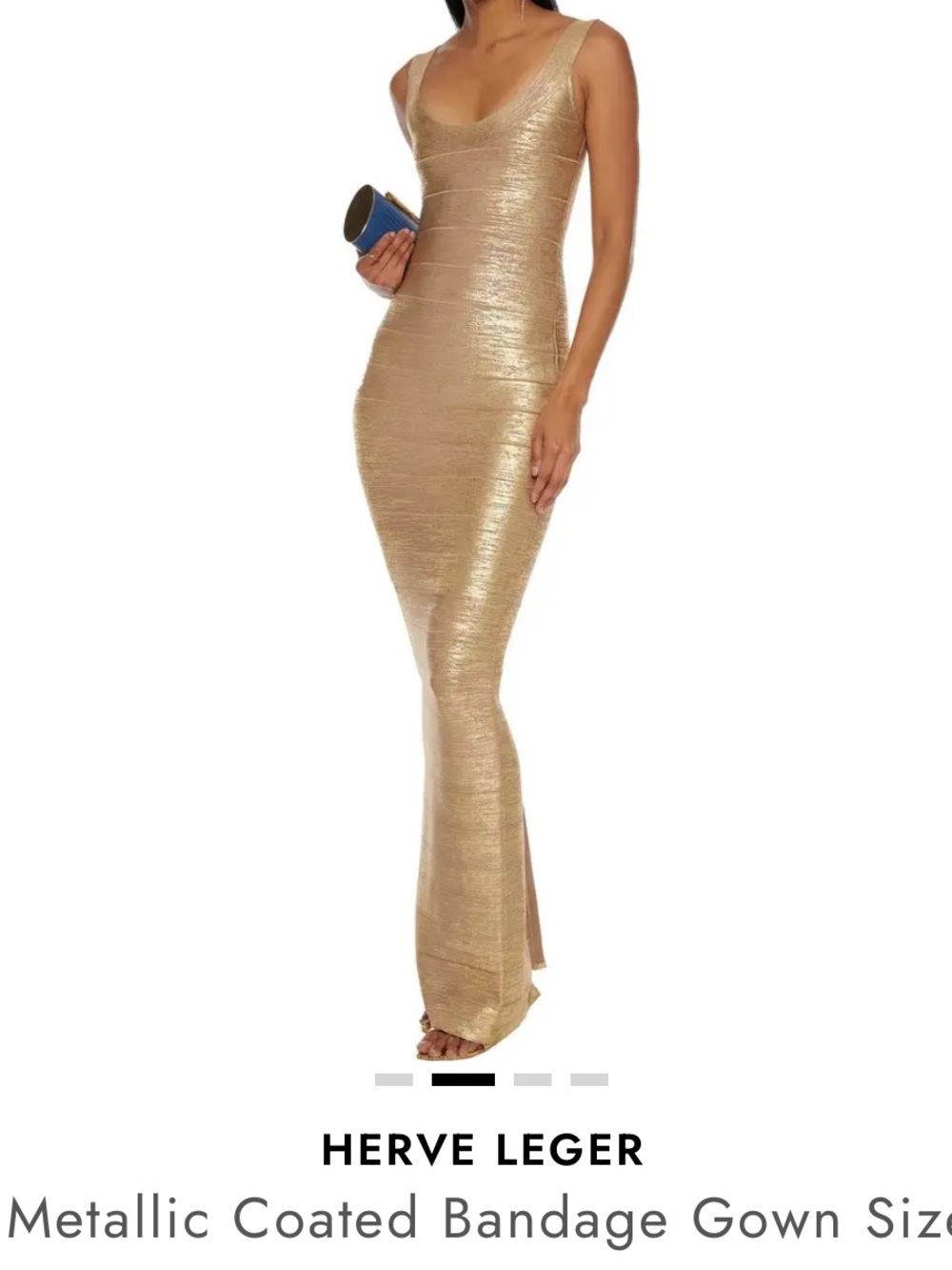 Herve Leger Metallic Coated Gold Bandage Scoop-Neck Gown